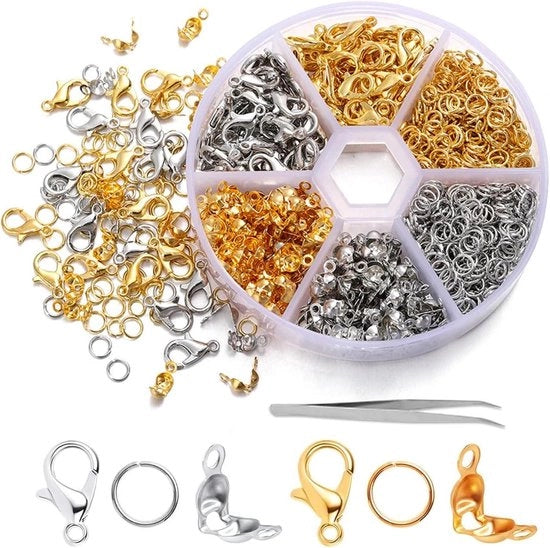 570 pezzi di fermagli per bracciali - 2 colori oro-argento - chiusura a carabina, avvallamenti e estremità a crimp per gioielli di artigianato per bracciali da DIY