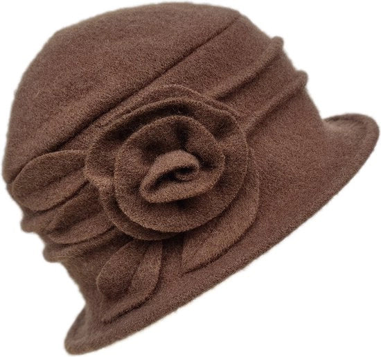 Cappelli di lana caldi per donne - cappelli di lana retro per donne - cappelli di lana caldi per donne con decorazioni floreali - cappelli eleganti di alta qualità - marrone