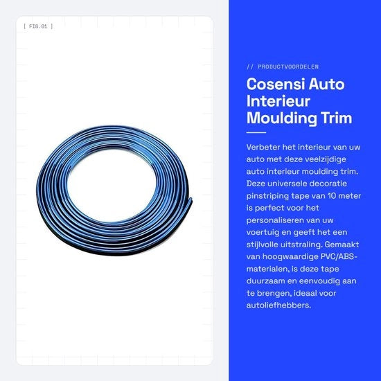 Moulding interno 10m - decorazione auto - PVC/ABS - antiscivolo - facile da installare - alta qualità - adesivo autoattacco