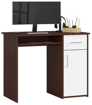 Scrivania AKORD PIN Wengé 90 cm 1 anta 1 cassetto inserto frontale Bianco 90x50x74 cm