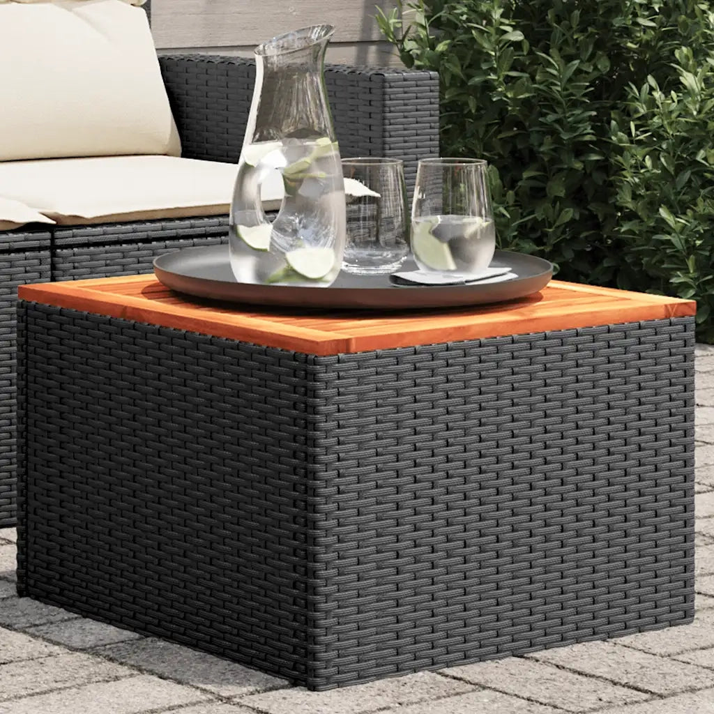 Tavolo da Giardino | Tavolino da esterno nero 55x55x37 cm in polyrattan e legno di acacia