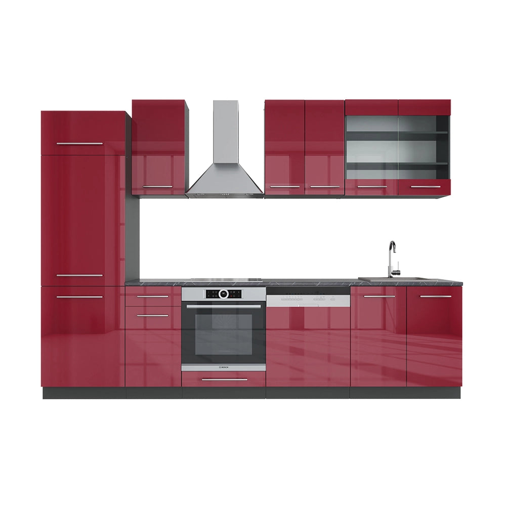 Cucina componibile Fame-Line Bordeaux lucido/Antracite 300 cm, PL Antracite Vicco
