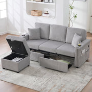 DIVANO Modulare con LED, USB/TypeC, contenitore, 194x73x81 cm, Grigio chiaro