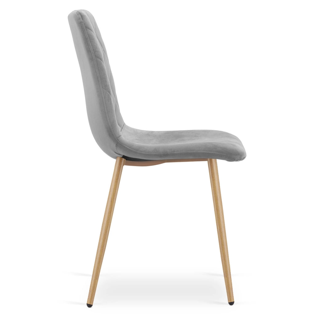 Set di 3 sedie Turin in velluto grigio chiaro e gambe effetto legno