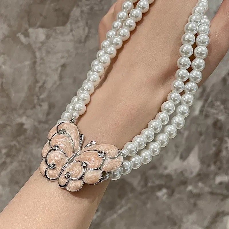 Collana di perle e farfalle fatta a mano con perline - Lunghezza regolabile