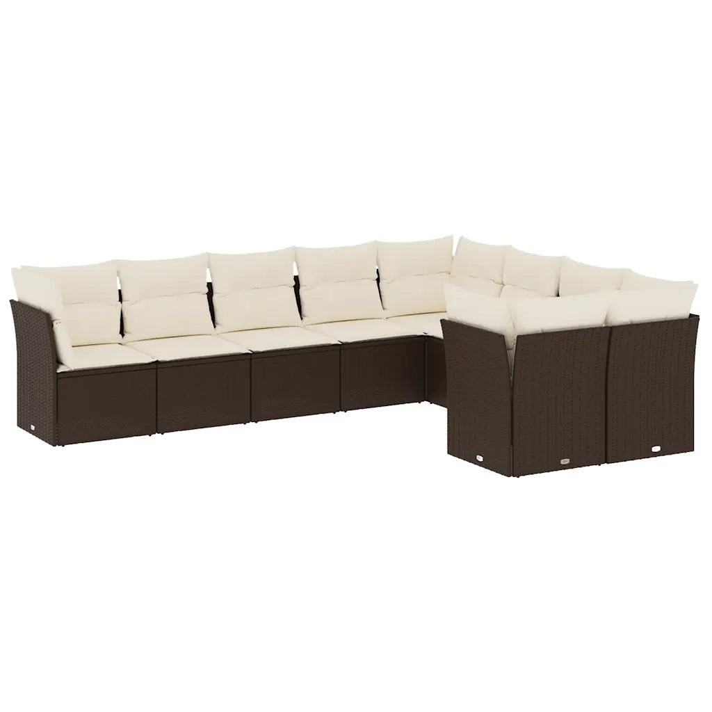 Set Divani da Giardino 9pz con Cuscini Marrone in Polyrattan 3218173
