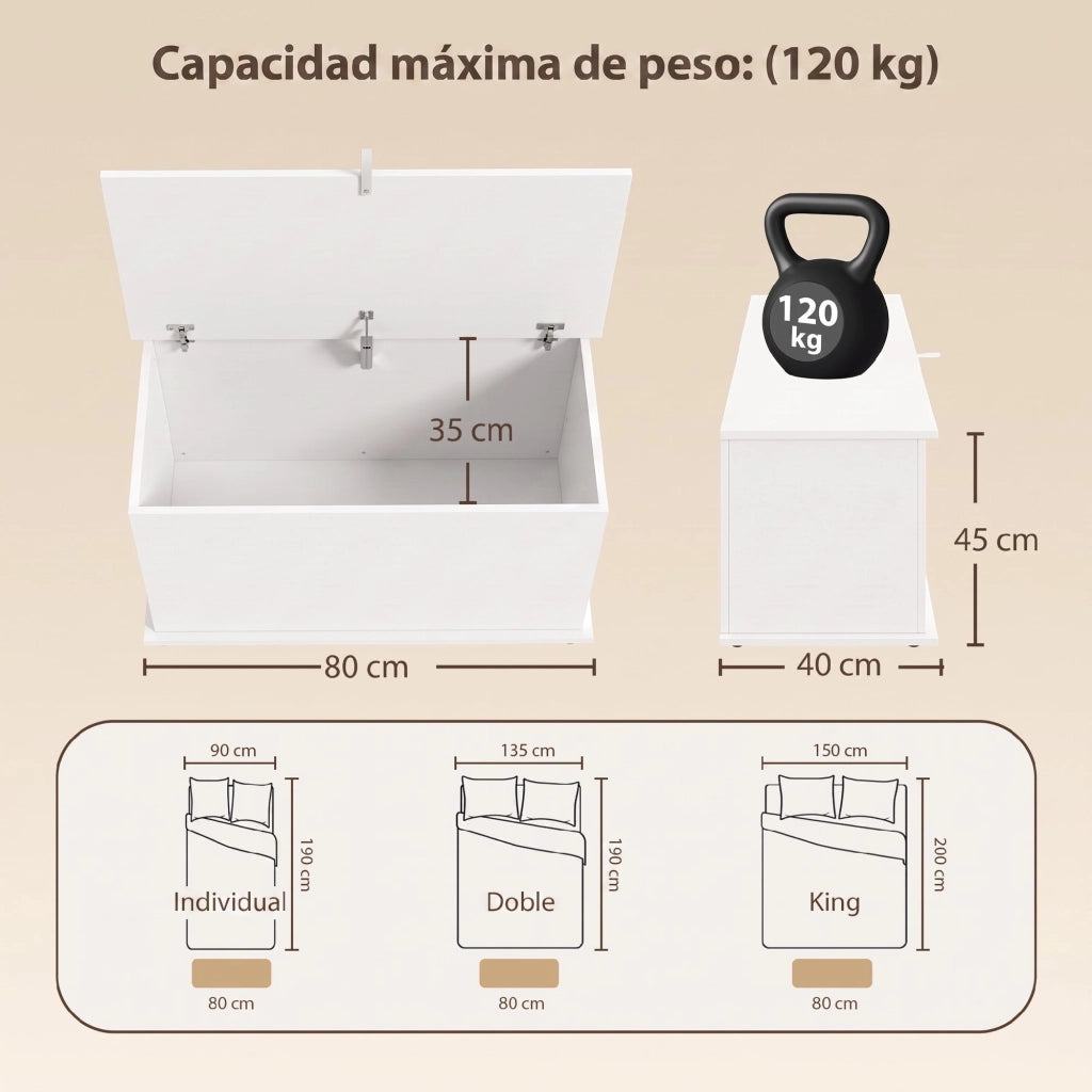Baule Contenitore 102 L e Panca Multiuso 80x40x45 cm Bianco Legno