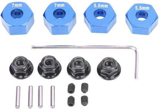Set di Ruote 4 pezzi - Lega Leggera - 14mm di diametro - 5.5mm/7mm di spessore - Adatto per Traxxas 1/10 Slash 4x4 - Inclusi Viti/Chiave - Ruote per RC con Hub