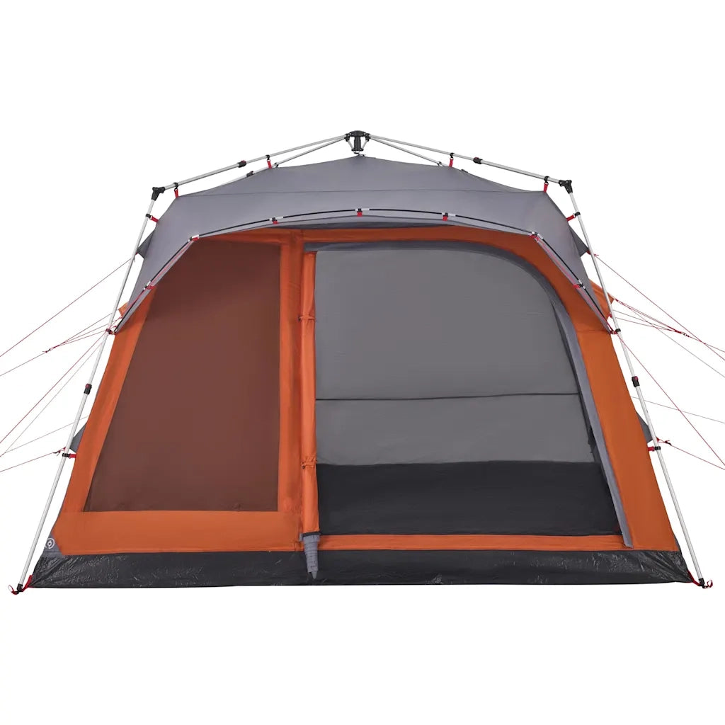 Tenda Familiare 7 Persone-Tenda da campeggio Grigio e Arancione a Rilascio Rapido