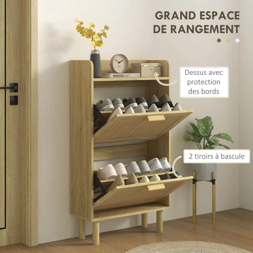 Scarpiera 2 Ante Abattibili Effetto Rattan ¨C Xylo ¨C Bianco 80x24.5x110 cm