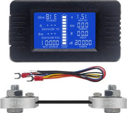 Multimetro LCD digitale con misurazione di tensione, corrente e resistenza, monitoraggio dell'energia e dello stato di carica, con display LCD e rilevamento DC 0-200V e 100A con shunt.
