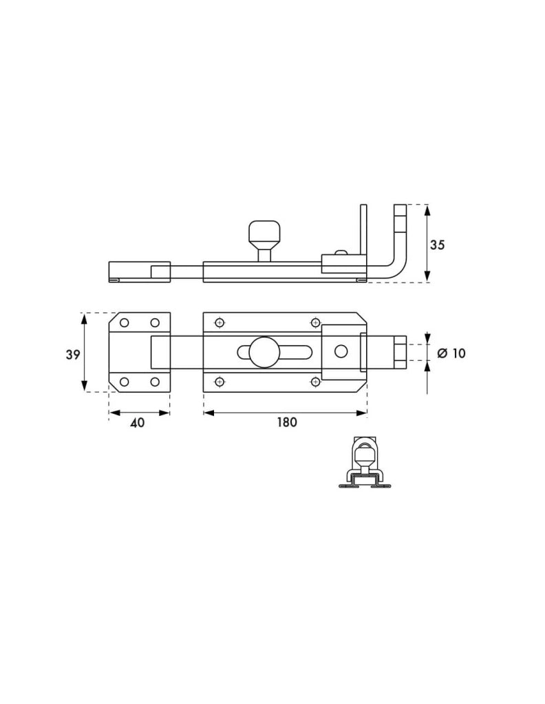Chiavistello manuale lucchettabile leggero 180 mm, acciaio zincato – THIRARD