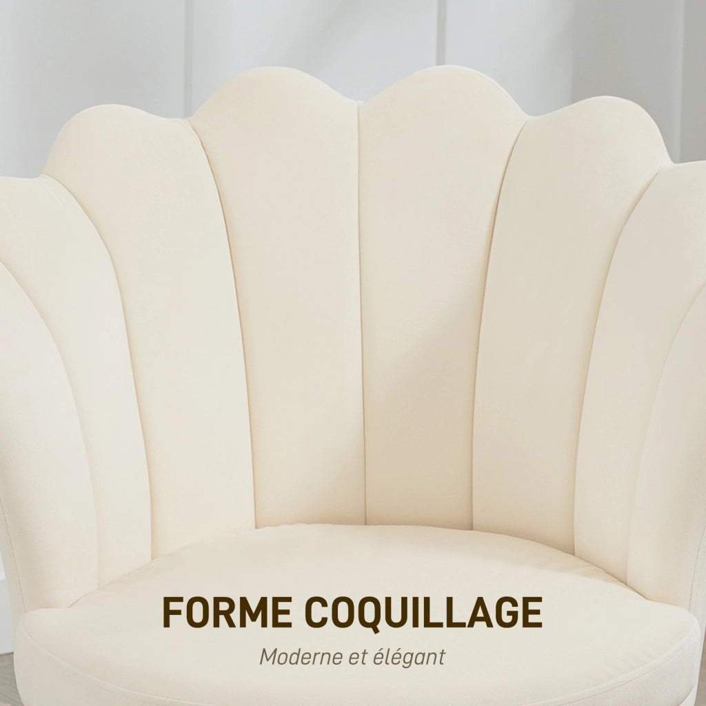 Poltrona in velluto ¨C zephmum ¨C beige con gambe in metallo dorato
