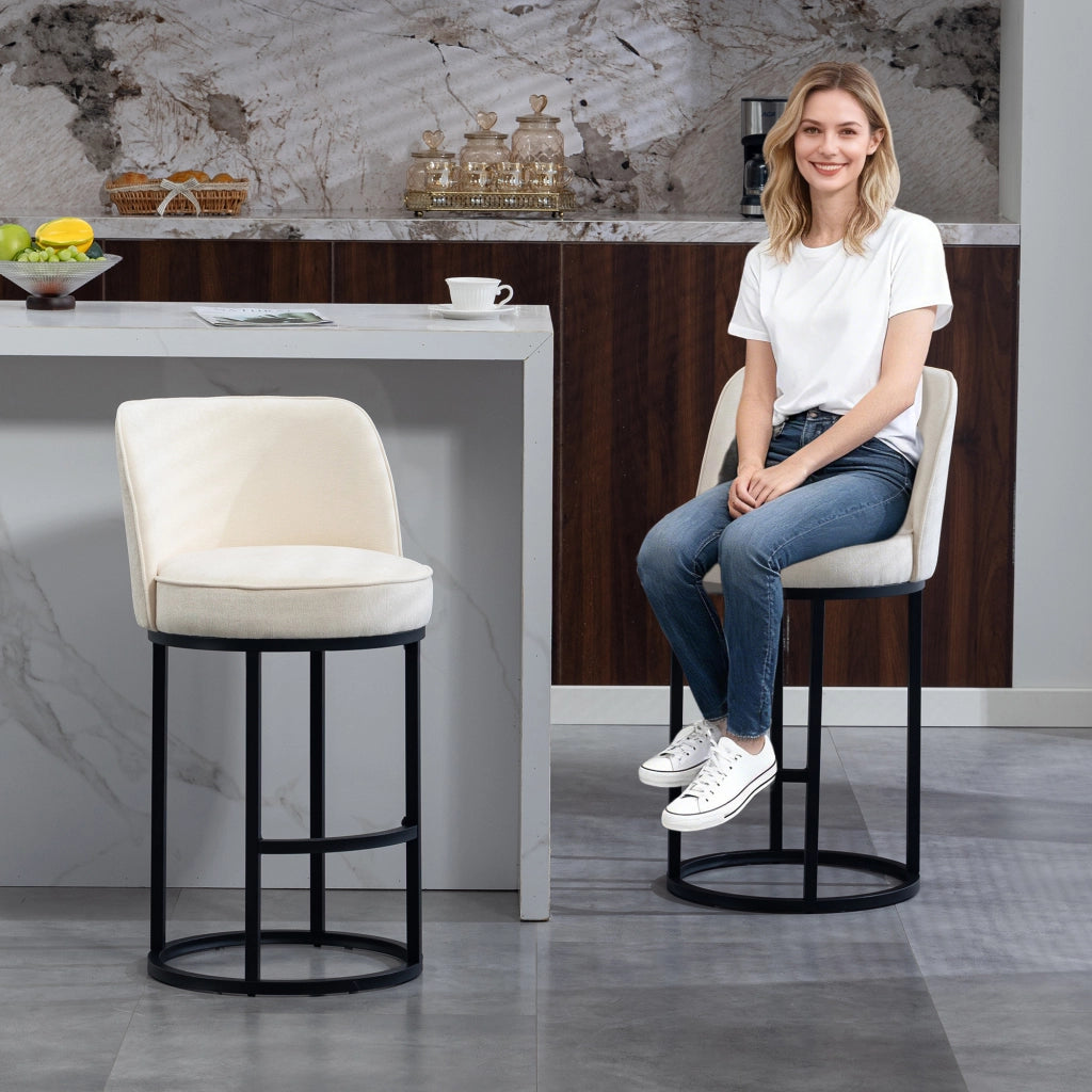 Sgabelli da Bar Set 2 Pezzi ¨C MINIMAL ¨C Seduta Imbottita in Tessuto, Gambe in Metallo Nero