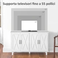Mobile Multiuso in MDF a 4 Livelli con 2 Ripiani Regolabili e 5 Gambe, 120x37x75 cm, Bianco