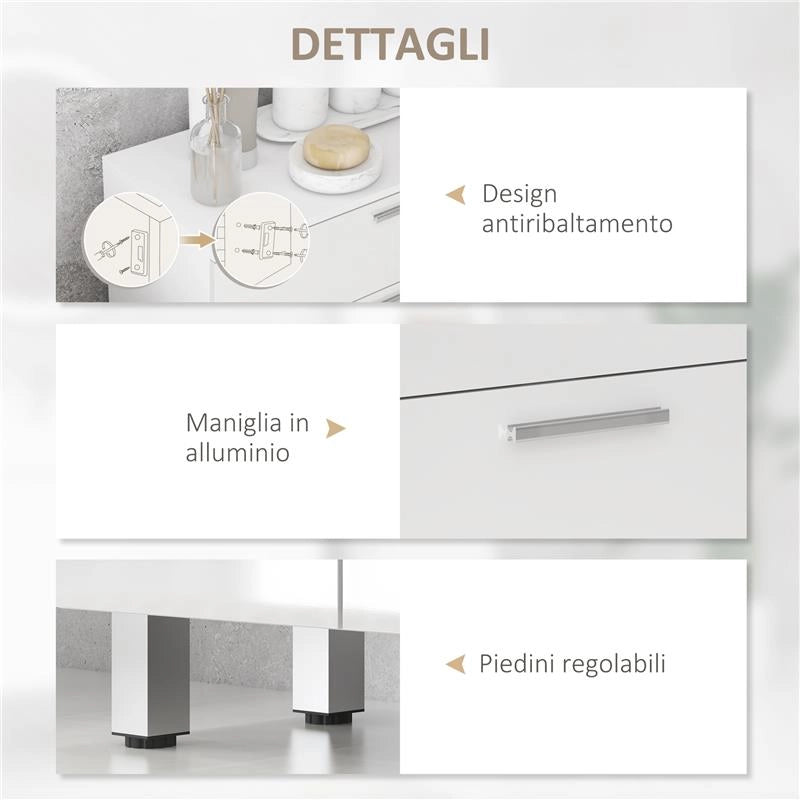 MOBILE BAGNO CON 2 CASSETTI E ARMADIETTO CON RIPIANO REGOLABILE, IN LEGNO, 60X30X93 CM, BIANCO