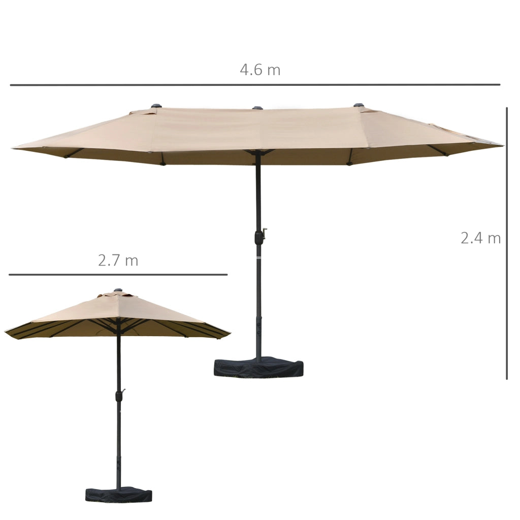 EasyComfort Ombrellone da Giardino Doppio 460x270cm, Ombrellone da Esterno con Apertura a Manovella, Base a Croce e Zavorra, Acciaio e Poliestere Khaki