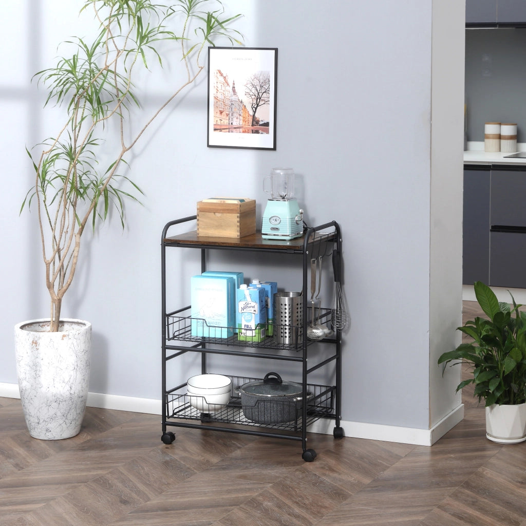 Carrello Portautensili da Cucina con 3 Ripiani e Ruote ¨C zephmum ¨C 60x38x85,5 cm Marrone