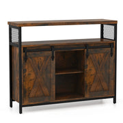 Mobile credenza con ante scorrevoli 3 ripiani regolabili e scomparti aperti, Mobile bar caff¨¨ stile rustico Marrone