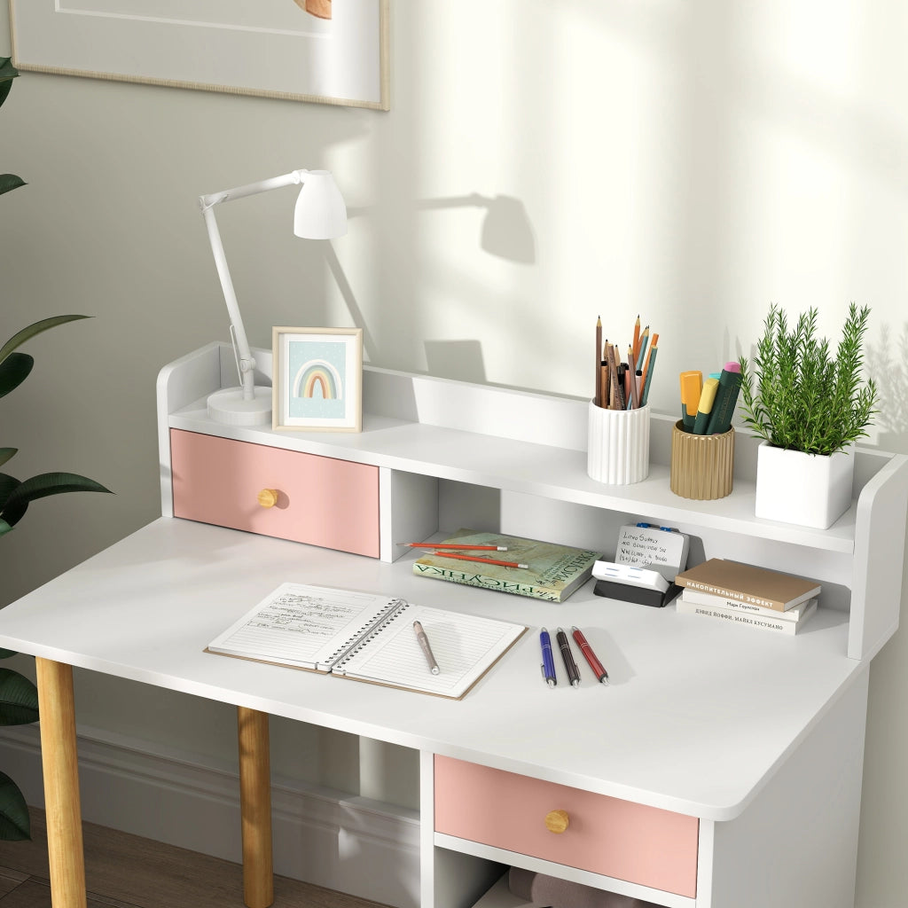 Scrivania per Bambini con Sedia e Cassetti ¨C ZephMum ¨C Rosa e Bianco