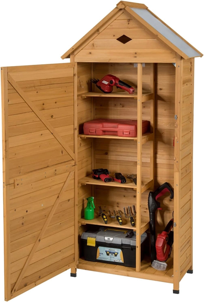 Armadio da Esterno, Casetta da Giardino in Legno con Tetto Galvanizzato Impermeabile, Mensole e Chiusura a Chiave, Ripostiglio da Balcone, Cortile e Giardino (80 x 45 x 177 cm)