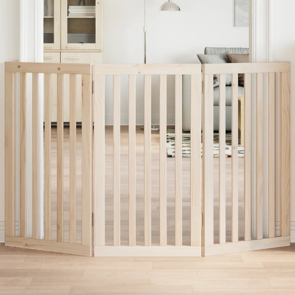 Cancelletto per cani pieghevole a 3 pannelli 150 cm in legno di pioppo 352238