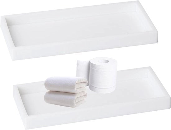 Dienblad in silicone per bagno - piatto decorativo per tavolo da trucco - bianco rettangolare - 2 pezzi