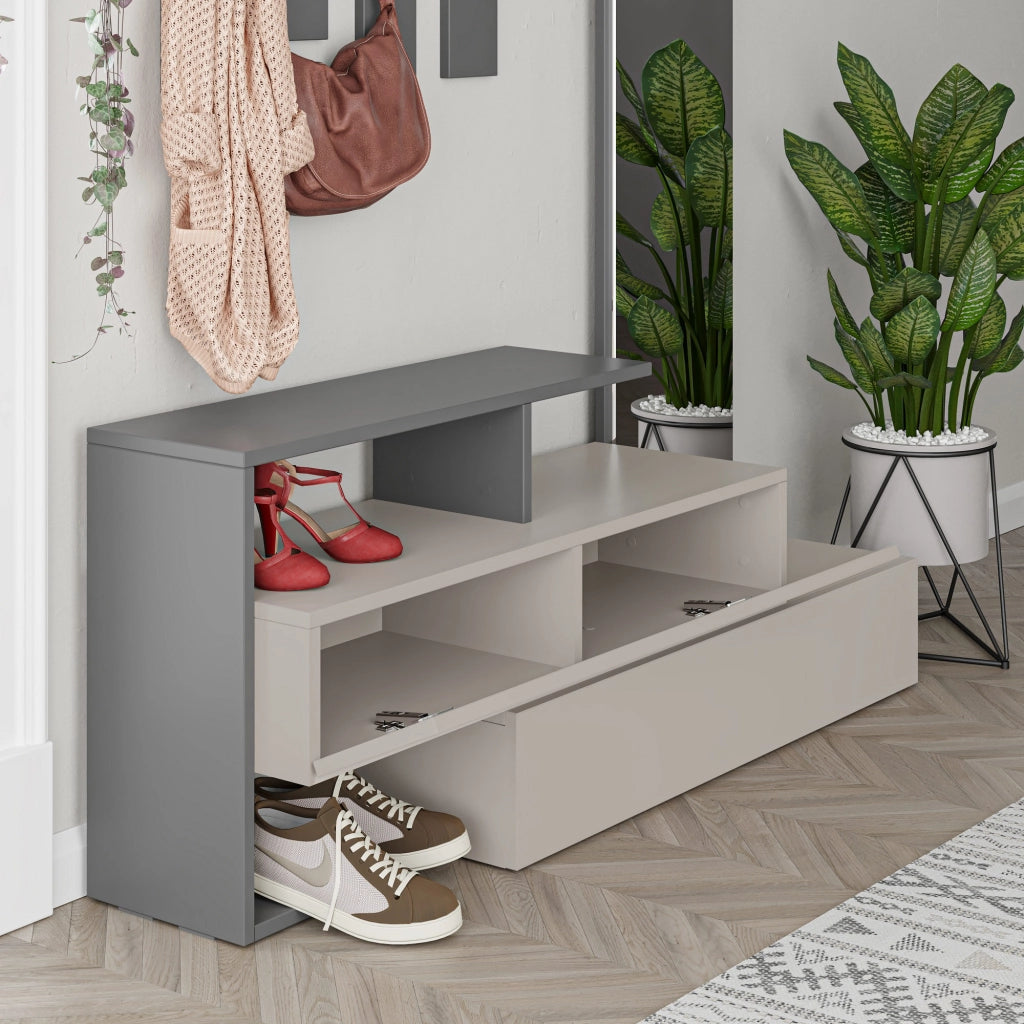 Mobile da ingresso "Ramda" con specchio in legno - 137 x 35 x 154 cm - Grigio antracite