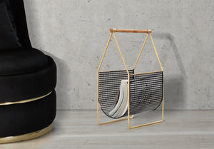 Porta Giornali Fashion 37x23x54,5 cm Legno di Abete e in Ferro Nero e Oro