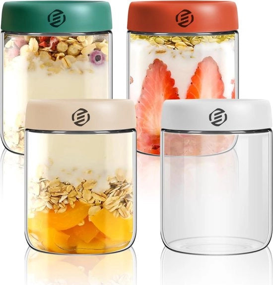 Set di contenitori per overnight oats in vetro mason con muesli e avena