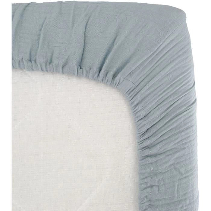 Lenzuolo con angoli fasciatoio - DOMIVA - 70x140 cm - Blu vintage - Garza di cotone