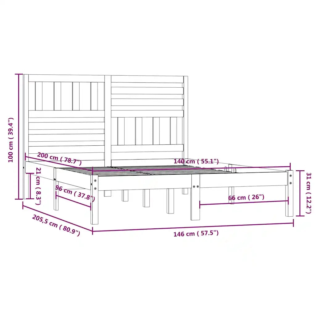 Giroletto-Struttura Letto Bianco in Legno Massello di Pino 140x200 cm 300050