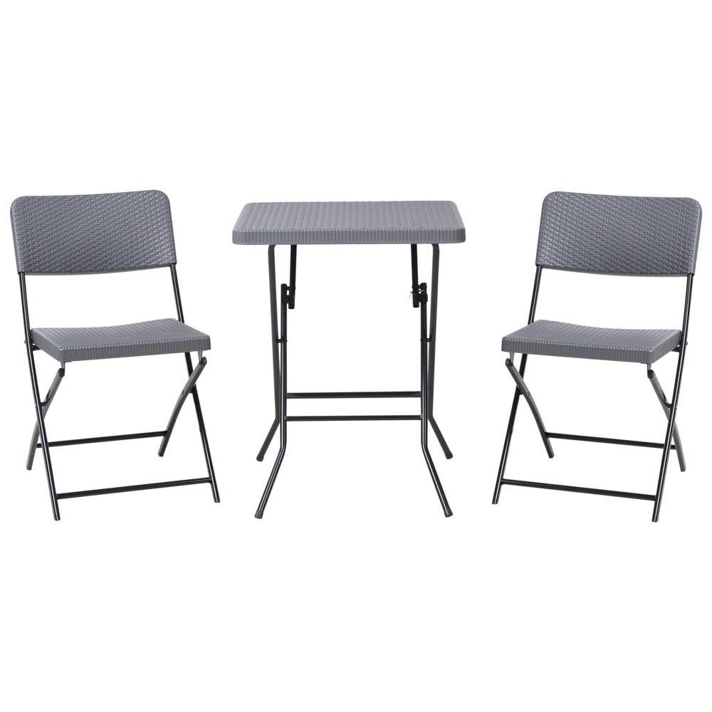 Set da bistrot con tavolo e 2 sedie Seduta e schienale in materiale sintetico Gambe in acciaio Pieghevole Resistente alle intemperie grigio