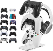 Supporto per Controller - Accessori per Giochi - Risparmio di Spazio - Bianco - Supporto per Headset - Adatto per PS5, PS4, Switch Pro, Xbox - 3-...