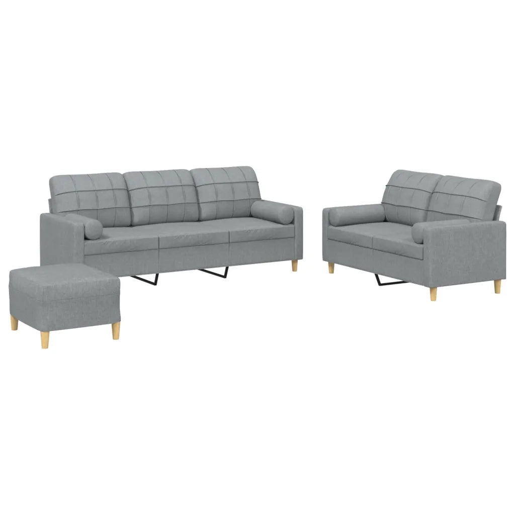 Set Divani 3 pz con Cuscini Grigio Chiaro in Tessutocod mxl 83114