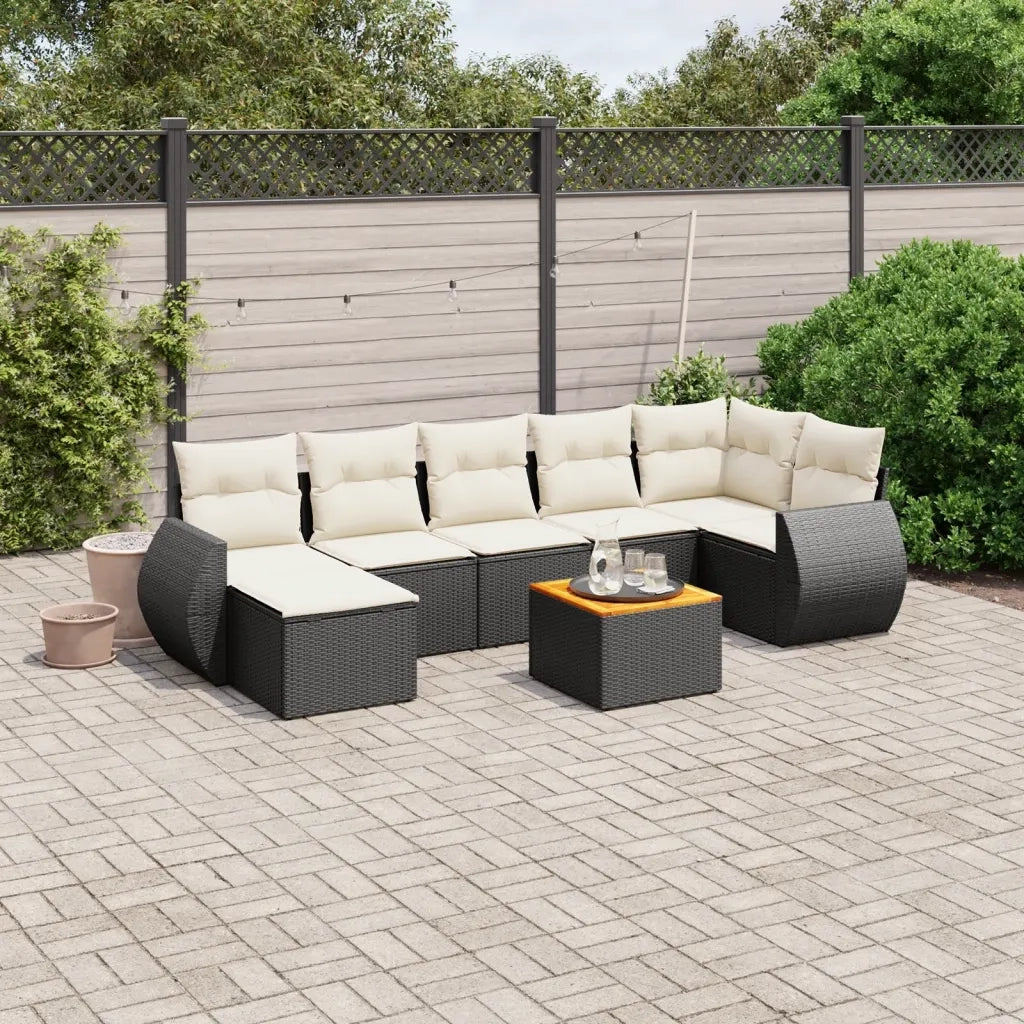 Set Divani da Giardino con Cuscini 8 pz Nero in Polyrattan 3225111