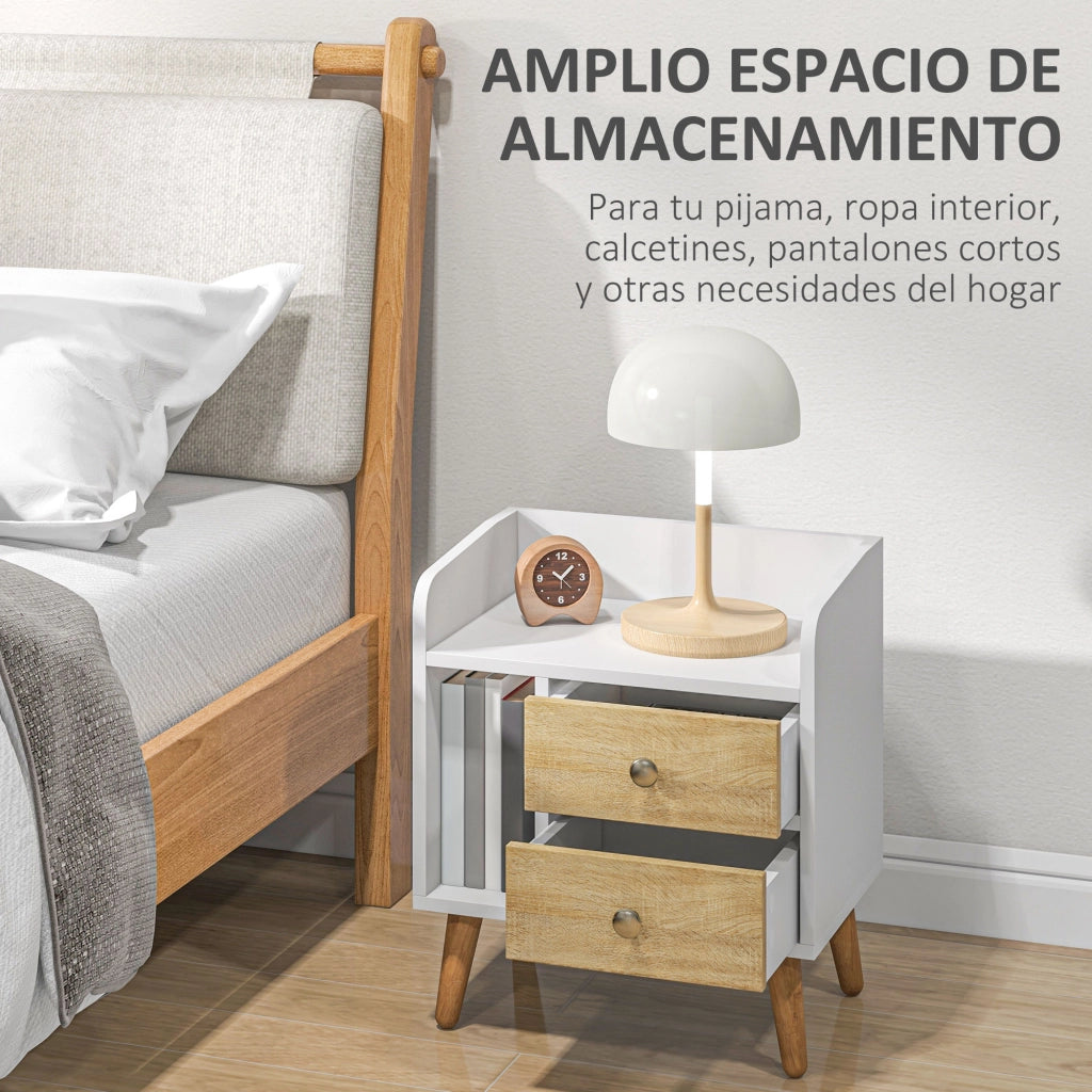 Comodino con 2 Cassetti e Ripiano Aperto ¨C Zephmum ¨C Pino 43x30x49 cm