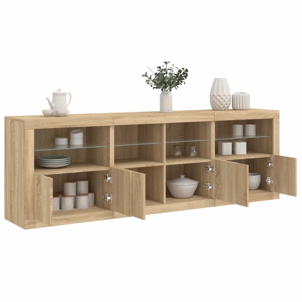 Credenza | Madia | Buffet da pranzo | Armadio da pranzo con Luci LED Rovere Sonoma 202x37x67 cm