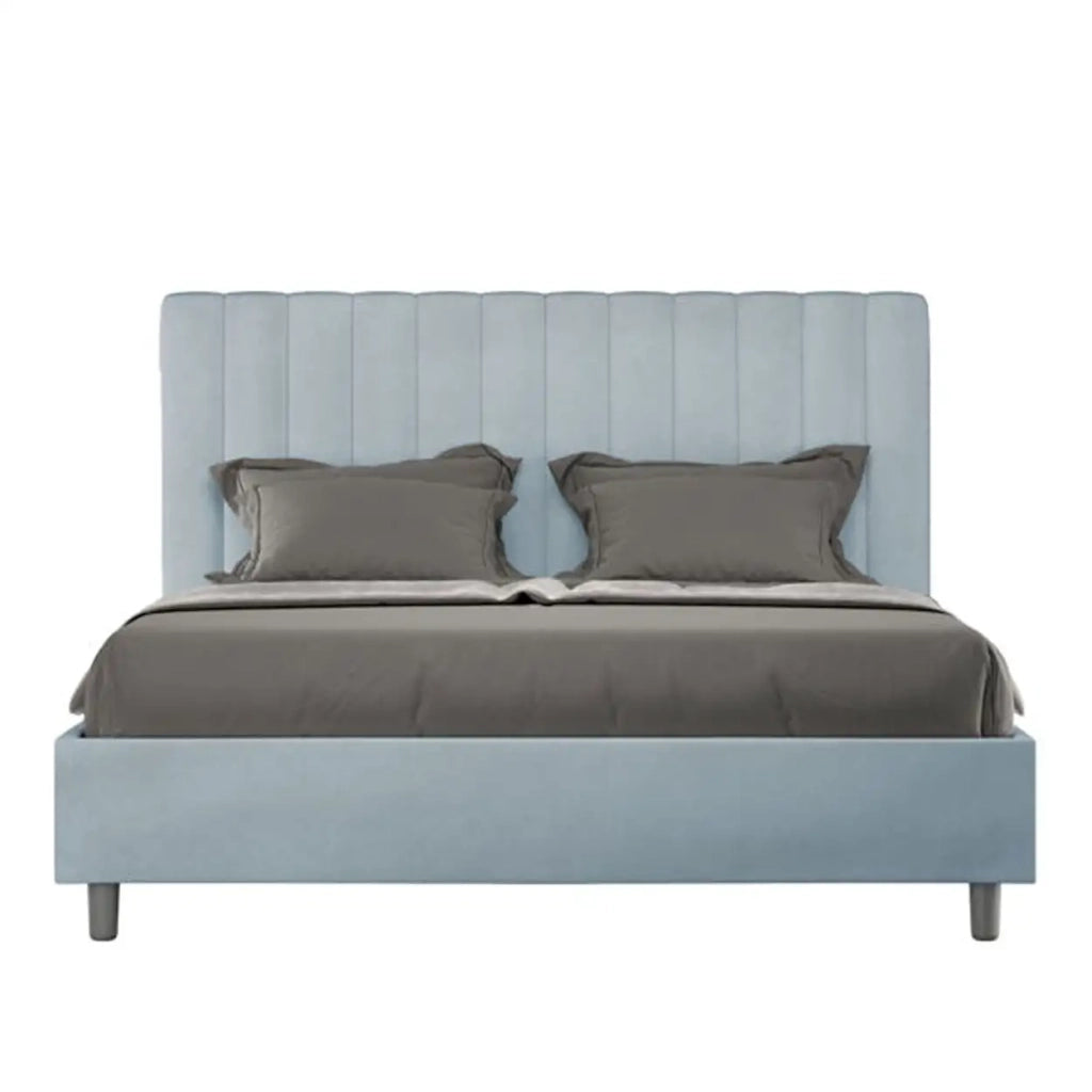 Letto matrimoniale senza rete imbottito 160x200 microfibra azzurro Agueda