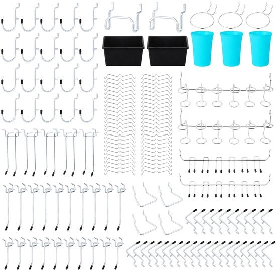 Pegboard per Ophanging - 143 Haken - Organizzatore di Attrezzi - Haken per Pegboard - Cassetti per Magazzino - Acciaio Inossidabile - Facile da Installare