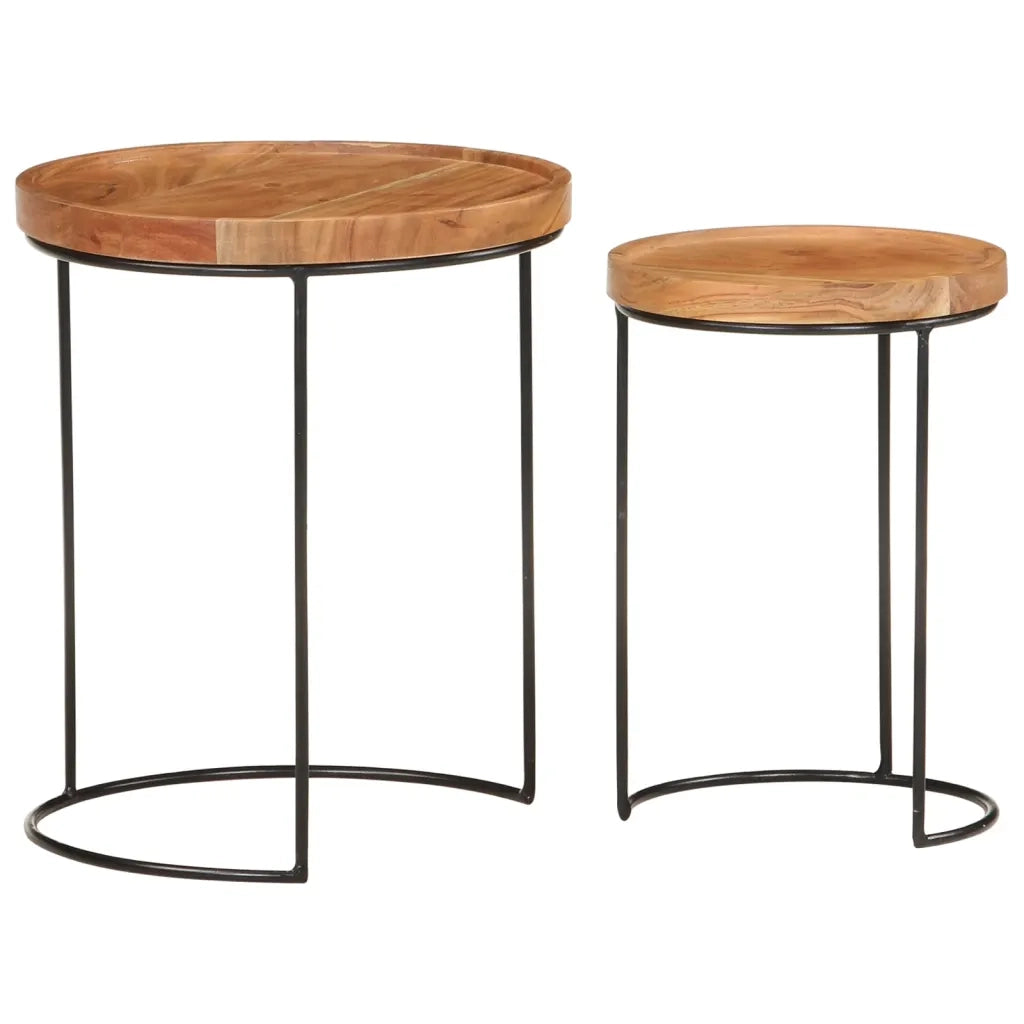 Set Tavolini da Salotto 2 pz Legno Massello di Acacia e Acciaio cod mxl 62432