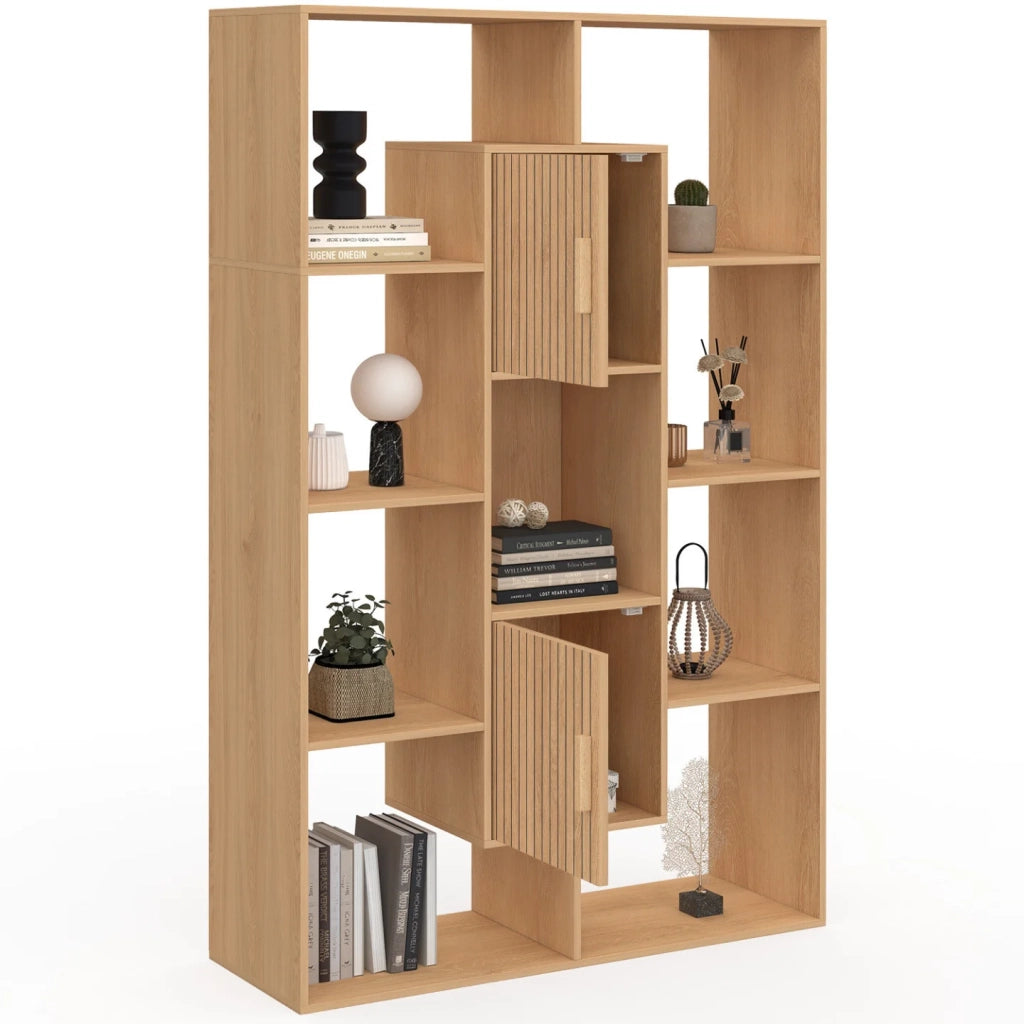 IDMarket - Libreria COLETTE con 11 scomparti e 2 scomparti JULIETTE effetto doghe 143 cm