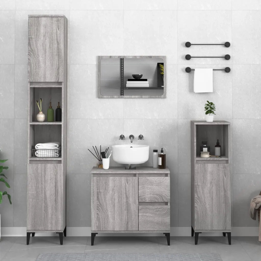 Armadietto Bagno Grigio Sonoma 30x30x190cm in Legno Multistratocod mxl 130343