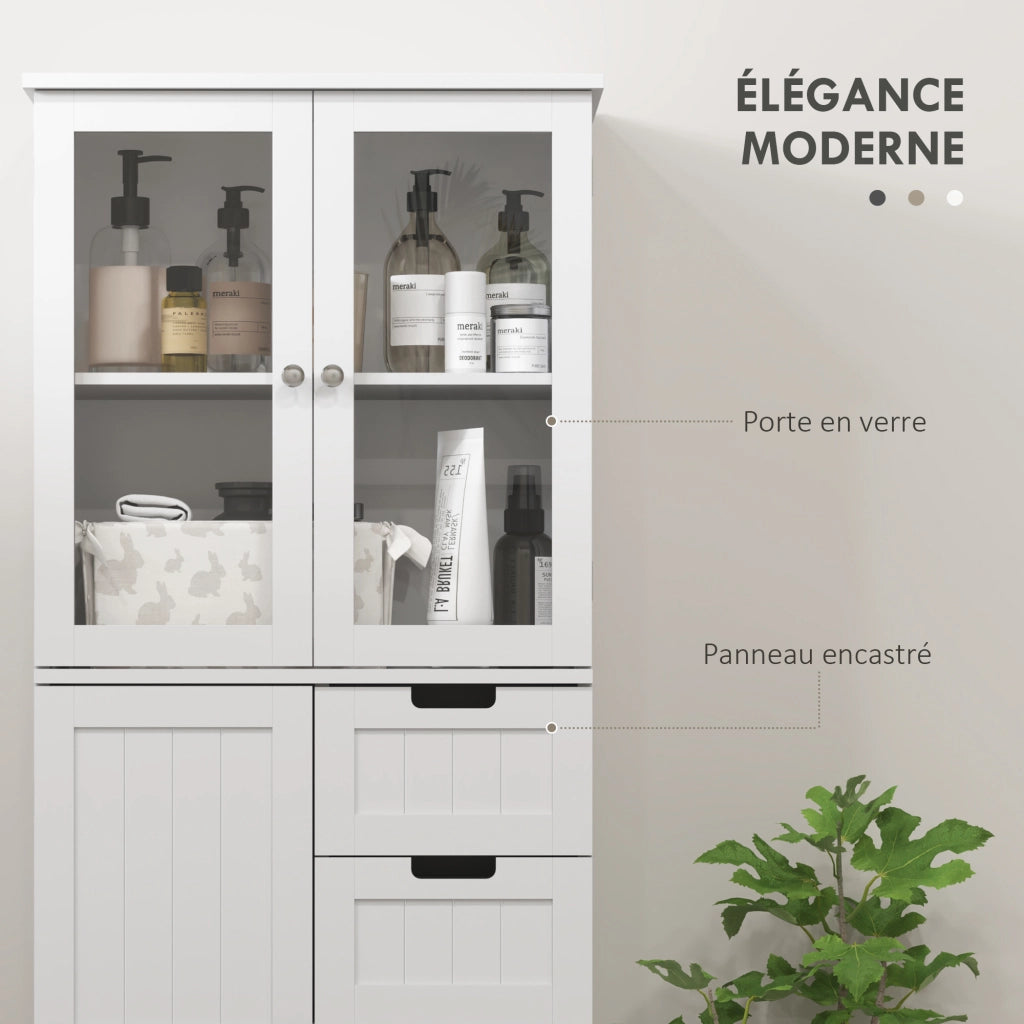 Mobile bagno alto con 4 ante e 2 cassetti, 60x30x170 cm, bianco