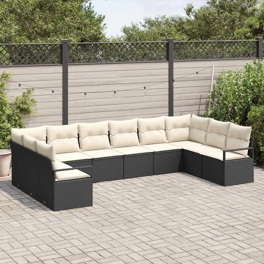Set di divani con cuscino 10 pcs Nero polyrattan