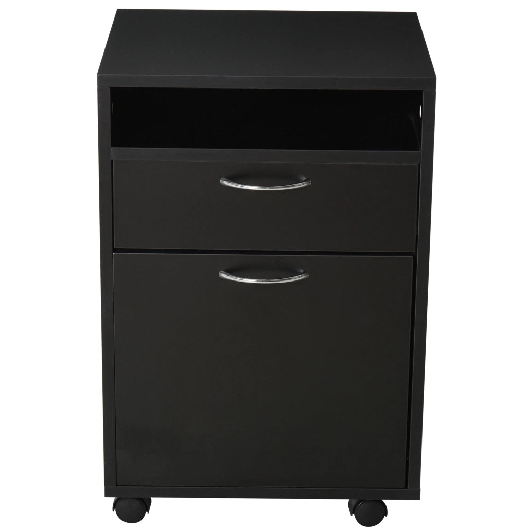 EasyComfort Schedario da Ufficio con Cassetto, Armadietto, Ruote a Freno e Ripiano Aperto, Cassettiera Ufficio per Lettera/Legale/Formato A4, Armadio Verticale per Studio, 40x35x60 cm, Nero