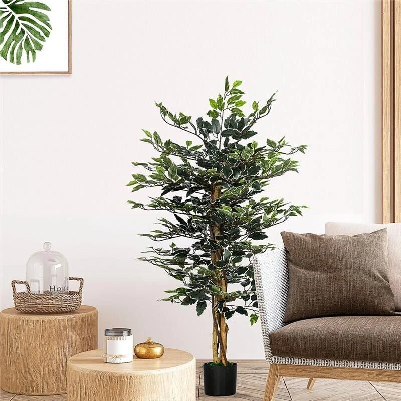 PIANTA ARTIFICIALE DI FICO DA 130 CM A 702 FOGLIE E 3 TRONCHI CON VASO Ø15X12.5