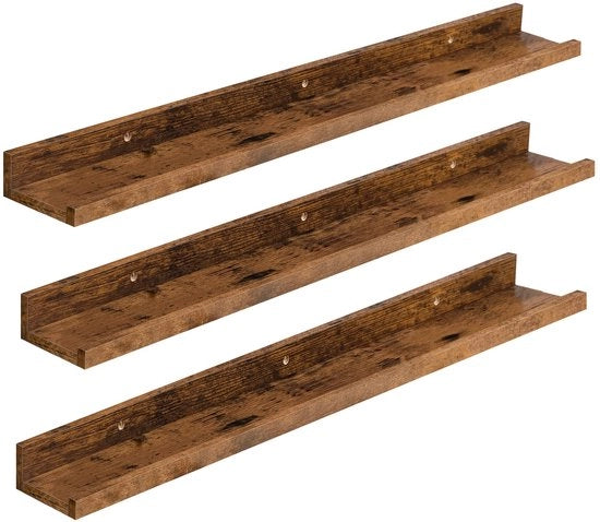Set di assi da parete, assi da parete galleggianti, 3 pezzi, 90 cm assi da parete con bordo sollevato, assi da parete per bagno, camera da letto, cucina, ufficio, decorazione soggiorno, stile vintage marrone EBF90BJ01