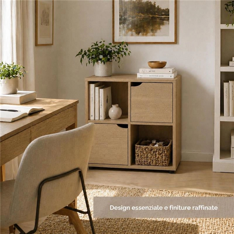 LIBRERIA IN MDF ROVERE CON QUATTRO RIPIANI E DUE ANTE MISURE: 60X30X63 CM