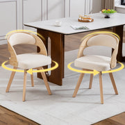 Sedia da Pranzo Girevole in Legno con Cuscino ¨C MINIMAL ¨C Schienale Curvo, Tessuto Cotone Lino